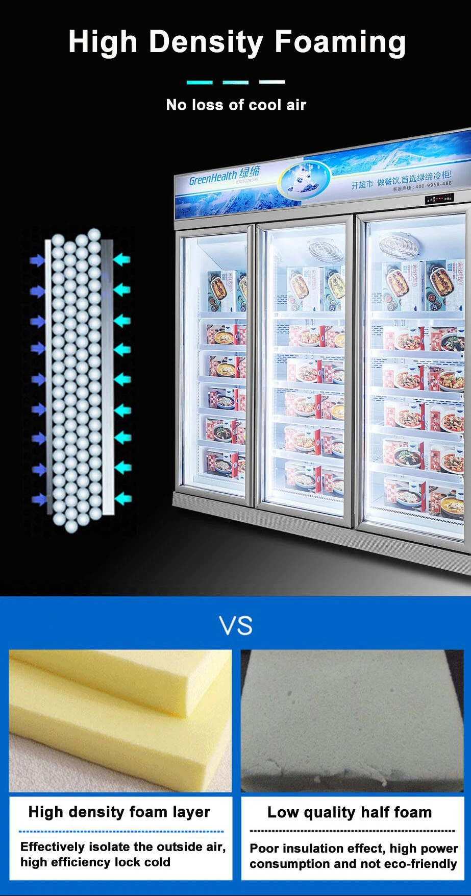 Wholesale Dynamic Cooling Double Transparent Glass Door Refrigerator Freezer with Inverter Compressor