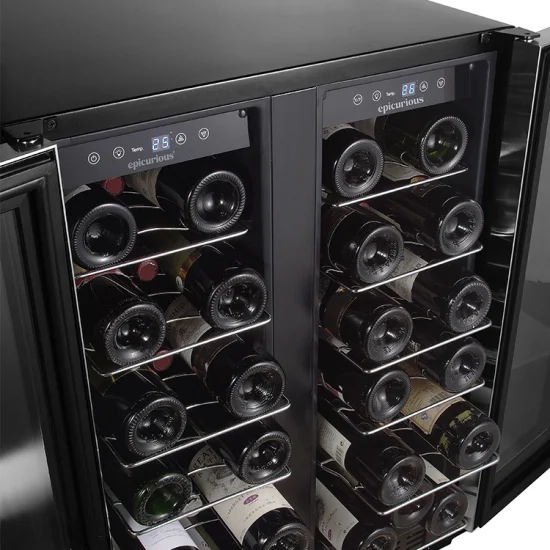 Compresor debajo del mostrador con aprobación ETL, 36 botellas, refrigerador para vinos de doble zona integrado con 2 puertas